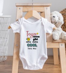 BK Kids Kişiye Özel Teyze Anne Gibi Tasarımlı Bebek Body Zıbın ve Mama Önlüğü Hediye Seti - Model 1