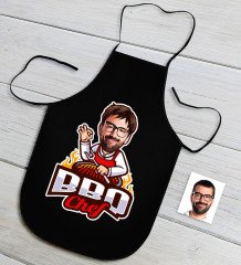 Kişiye Özel Bay Barbekü Chef Karikatürlü Siyah Mutfak Önlüğü