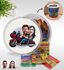 Kişiye Özel Sevgililer Karikatürlü Dev Boy Haribo Minis Kovası (10gx100adet) Model 103
