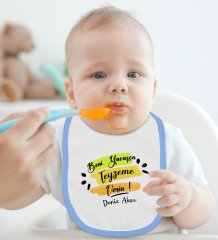 BK Kids Kişiye Özel Beni Yavaşça Teyzeme Verin Tasarımlı Mavi Bebek Body Zıbın ve Mama Önlüğü Hediye Seti