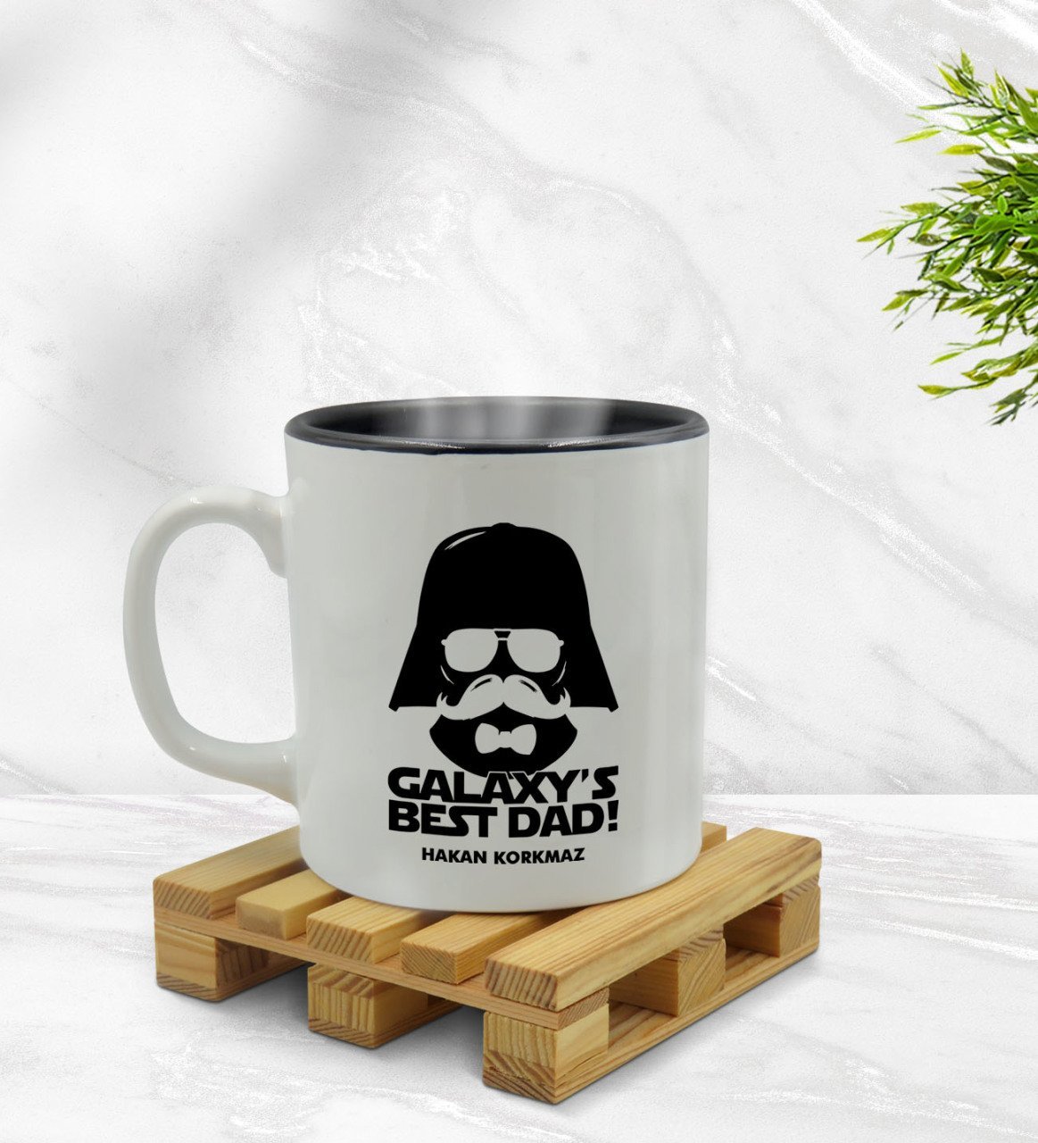 Kişiye Özel Galaksinin En İyi Babası Tasarımlı İçi Siyah Renkli Kupa Bardak Model 2