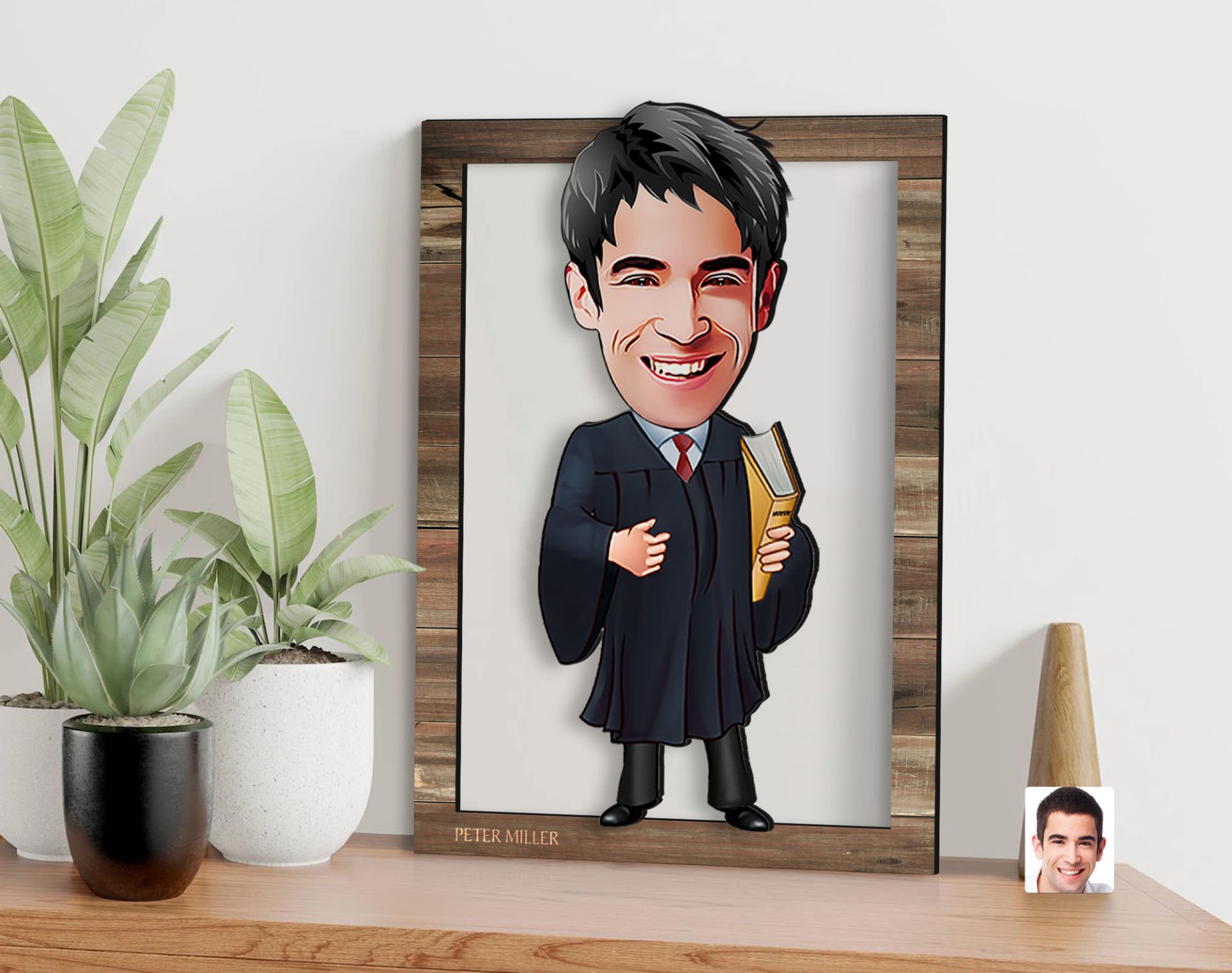 BK Gift Kişiye Özel Erkek Avukat Karikatürlü 3D Ahşap Tablo, Sevgiliye Hediye, Arkadaşa Hediye, Yıl Dönümü Hediyesi, Doğum Günü Hediyesi-1