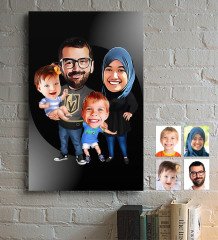 Kişiye Özel Aile Karikatürlü Ahşap Tablo - 3