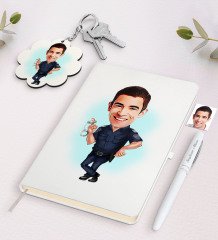 Kişiye Özel Erkek Polis Karikatürlü Beyaz Defter Kalem ve Anahtarlık Hediye Seti-2