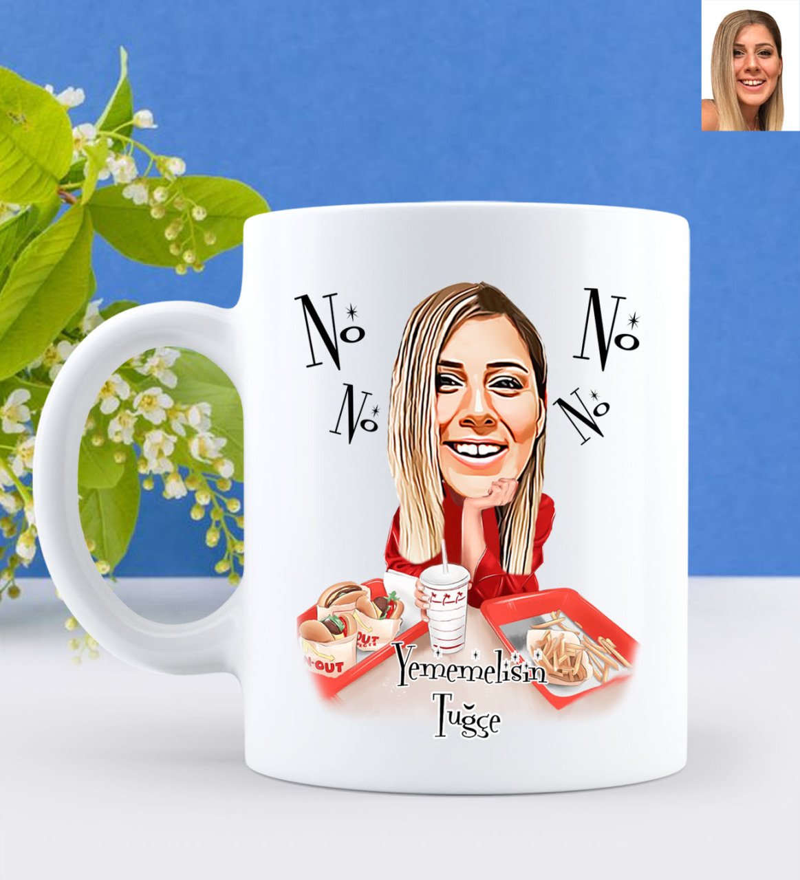 Kişiye Özel Kadın Diyetteyim Karikatürlü Beyaz Kupa Bardak