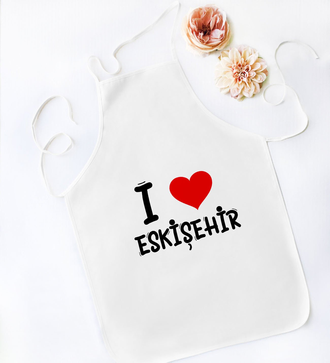 BK Gift I Love Eskişehir Tasarımlı Beyaz Mutfak Önlüğü - Model 1