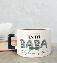 BK Gift Kişiye Özel Babalar Günü Tasarımlı Siyah Kulplu Çay & Kahve Fincanı-11, Babaya Hediye, Babalar Günü Hediyesi