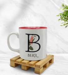 Kişiye Özel Baş Harfli İsimli İçi Kırmızı Renkli Kupa Bardak Model 10