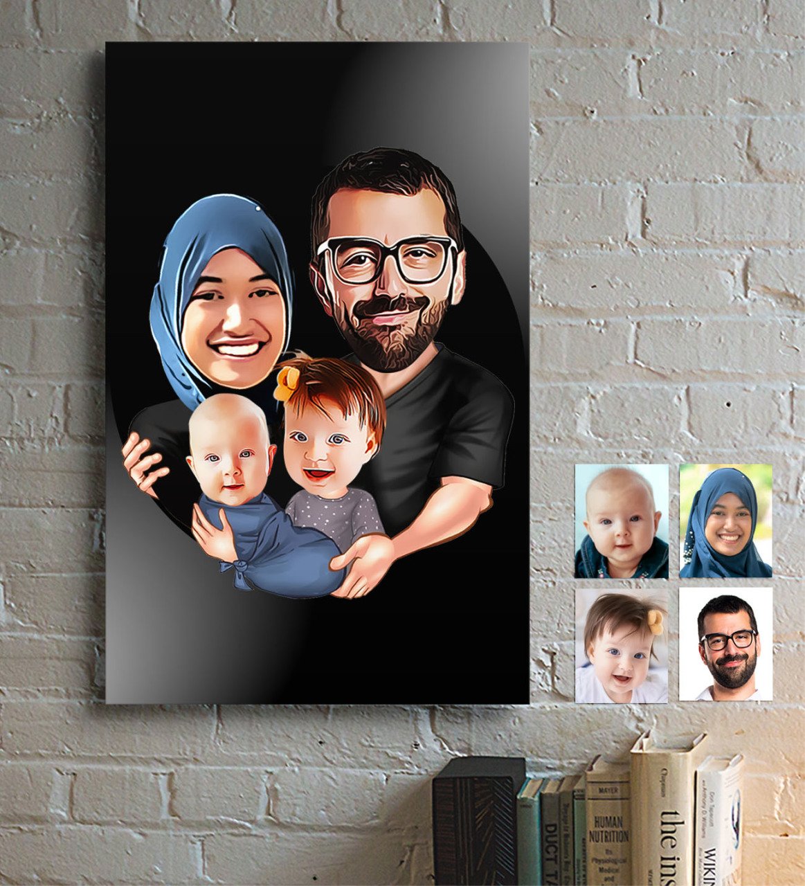Kişiye Özel Aile Karikatürlü Ahşap Tablo - 4