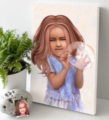 Kişiye Özel Kız Çocuk İllüstrasyon Tasarımlı Kanvas Tablo 30x50cm-2