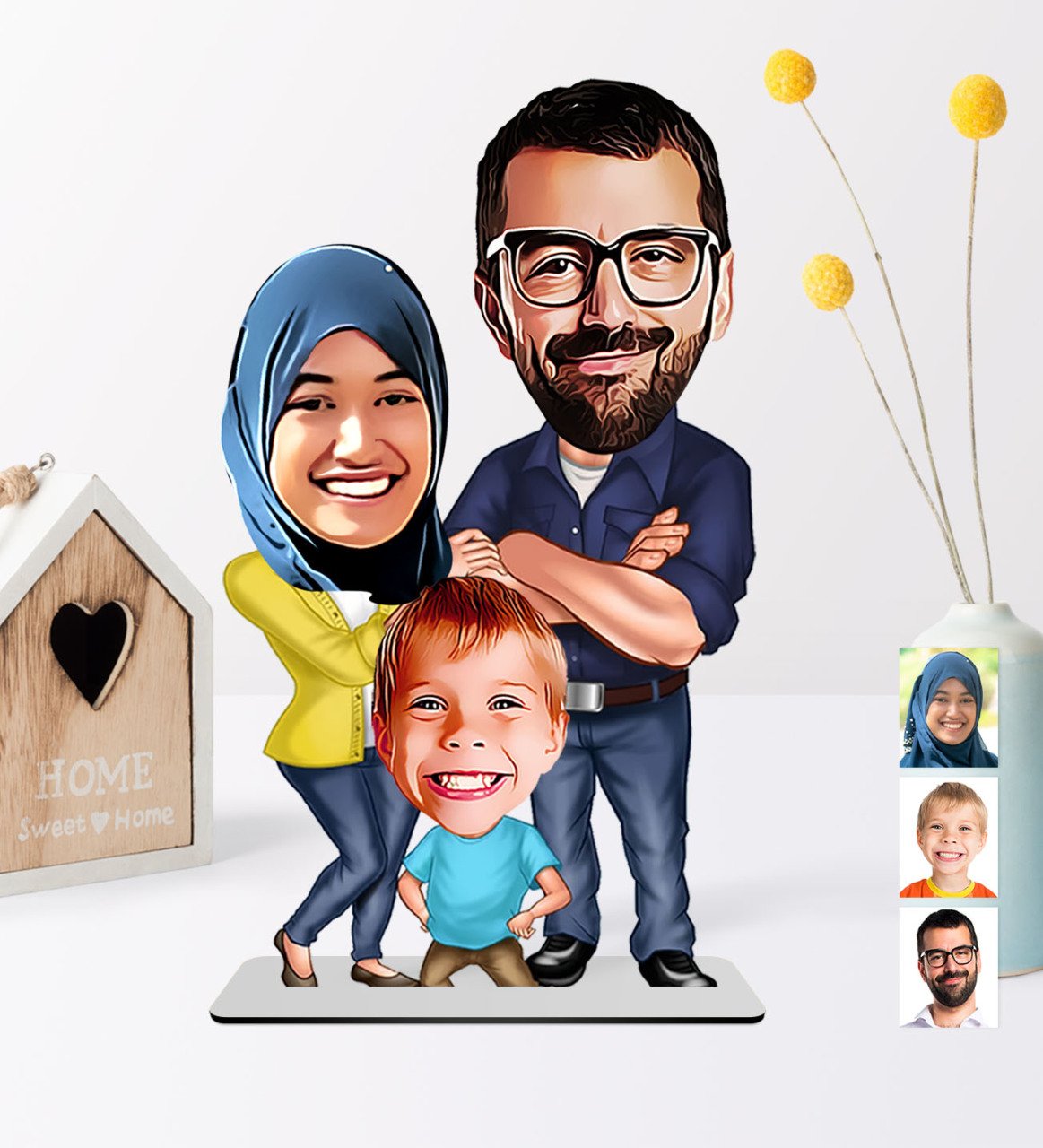 Kişiye Özel Aile Karikatürlü Ahşap Biblo - 1