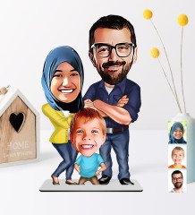 Kişiye Özel Aile Karikatürlü Ahşap Biblo - 1