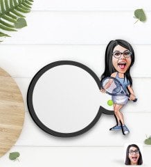 Kişiye Özel Kadın Tenis Oyuncusu Karikatürlü Ahşap Bardak Altlığı-1