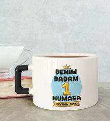 BK Gift Kişiye Özel Babalar Günü Tasarımlı Siyah Kulplu Çay & Kahve Fincanı-13, Babaya Hediye, Babalar Günü Hediyesi