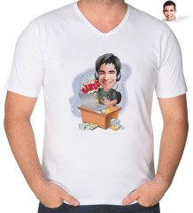 Kişiye Özel Erkek Gamer Karikatürlü V Yaka Tişört-1