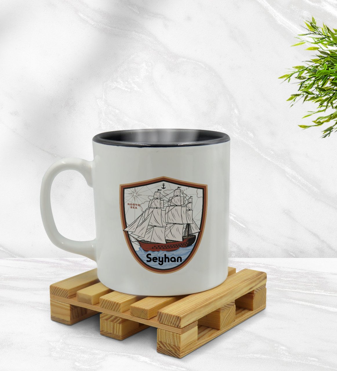 Kişiye Özel Gemi Tasarımlı İçi Siyah Renkli Kupa Bardak Model 3