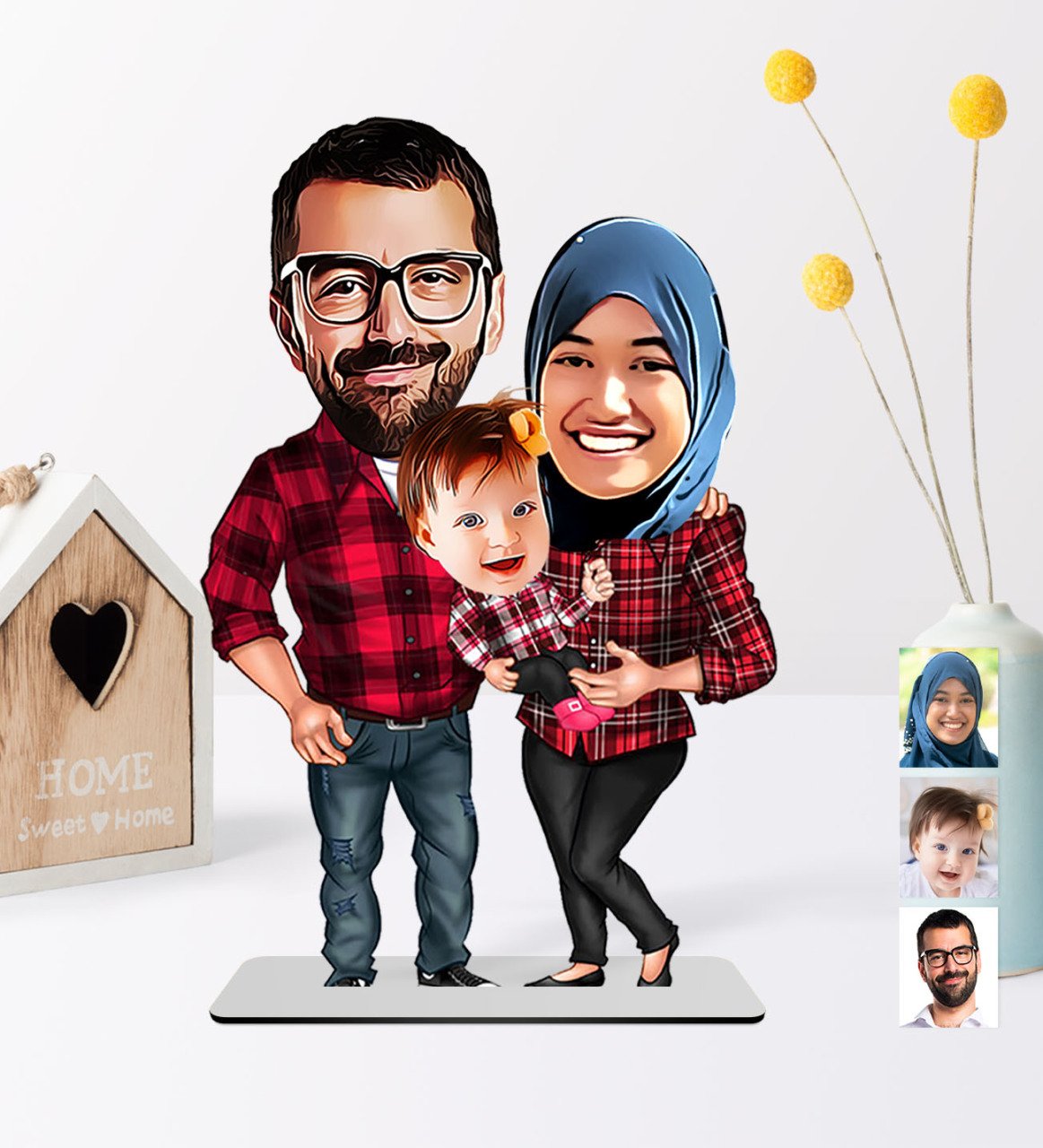 Kişiye Özel Aile Karikatürlü Ahşap Biblo - 2