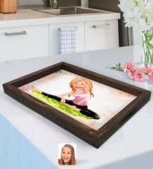 Kişiye Özel Kadın Yoga Karikatürlü Doğal Ahşap Tepsi-1