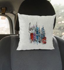 Kişiye Özel İsimli London Tasarımlı Kare Araç Koltuk Yastığı-4