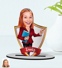 Kişiye Özel İsimli Kadın Öğretmen Karikatürlü Ahşap Biblo Model-3