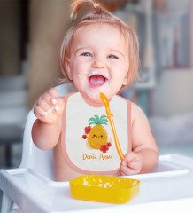 BK Kids Kişiye Özel Pembe Bebek Mama Önlüğü - Model 196