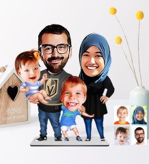 Kişiye Özel Aile Karikatürlü Ahşap Biblo - 3