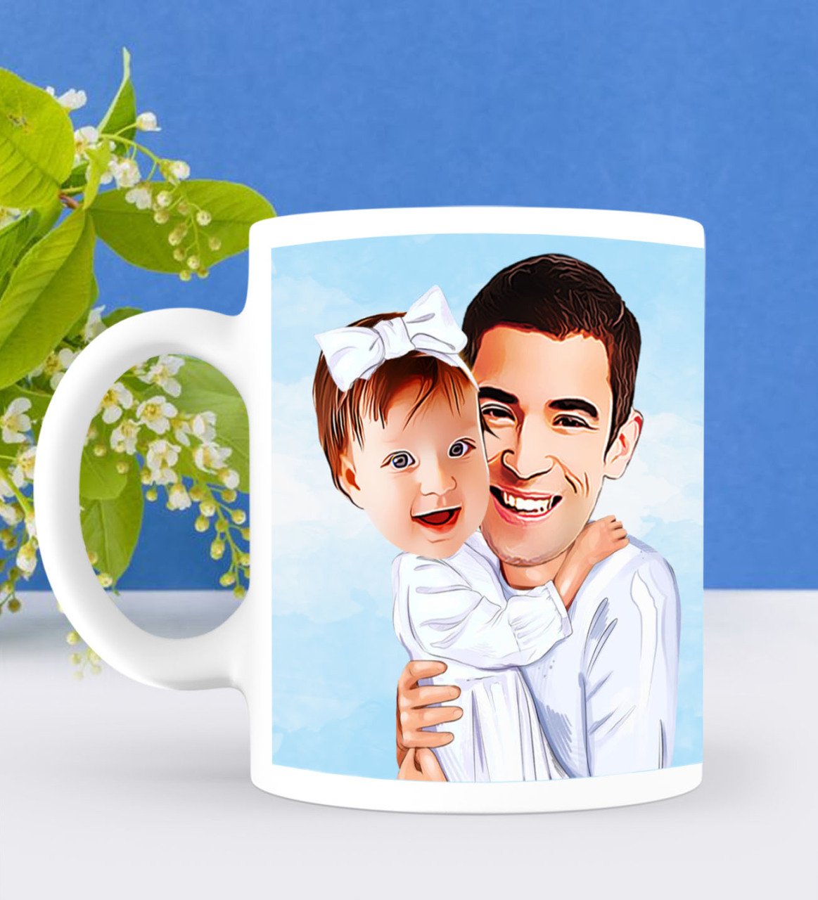 Kişiye Özel Baba Kız Karikatürlü Beyaz Kupa Bardak-1