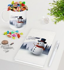 Kişiye Özel Yılbaşı Mutlu Yıllar Beyaz Defter Kalem Kupa ve Haribo Şeker Hediye Seti-19