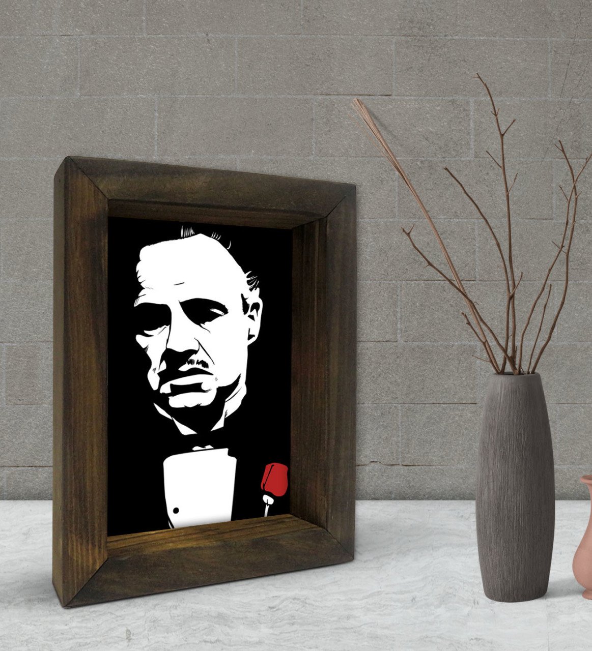 BK Gift Baba Godfather Tasarımlı Dekoratif Doğal Masif Ahşap Çerçeve 15x20cm-20