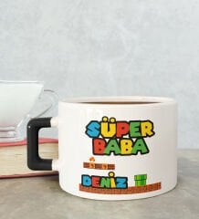 BK Gift Kişiye Özel Babalar Günü Tasarımlı Siyah Kulplu Çay & Kahve Fincanı-15, Babaya Hediye, Babalar Günü Hediyesi