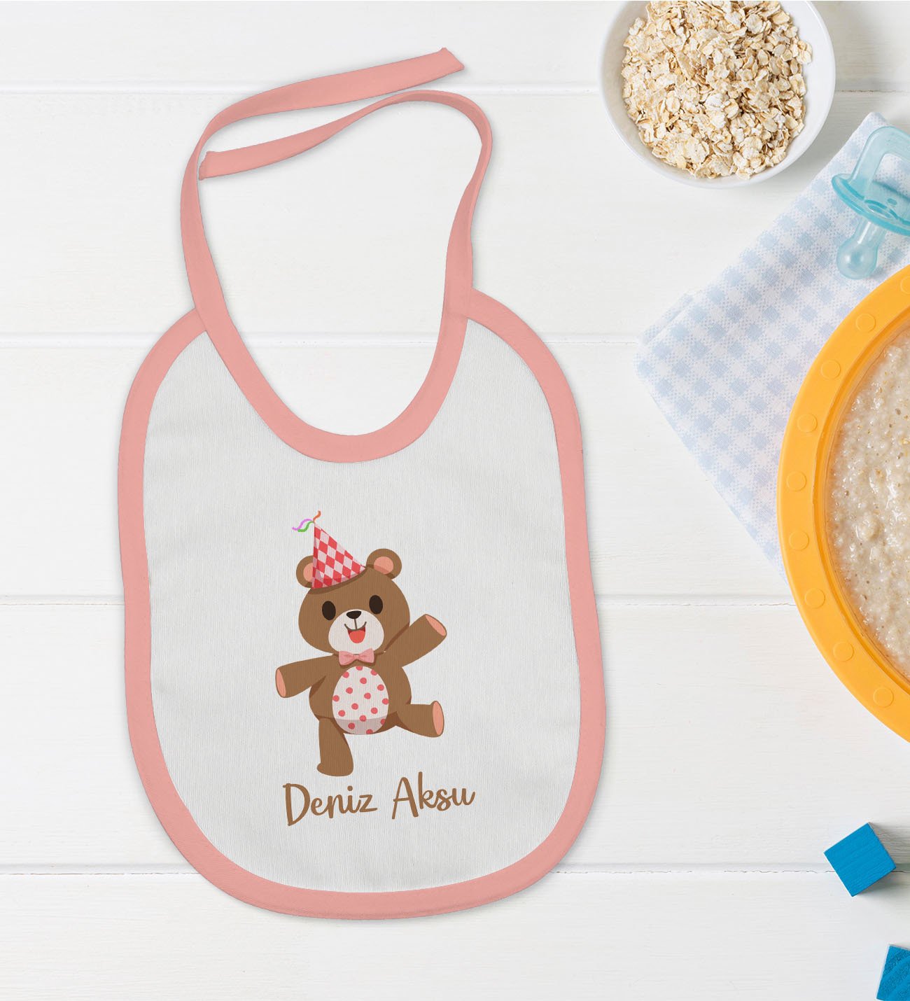 BK Kids Kişiye Özel Pembe Bebek Mama Önlüğü - Model 197