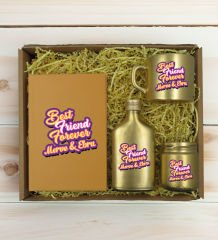 BK Gift Kişiye Özel İsimli DTF Best Friend Temalı Gold Defter & Kahve Fincanı & Kolonya & Mum Hediye Seti-3, Arkadaşa Hediye, Doğum Günü Hediyesi