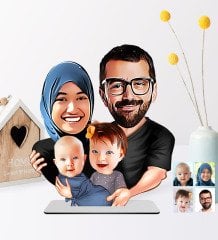 Kişiye Özel Aile Karikatürlü Ahşap Biblo - 4