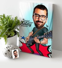 Kişiye Özel Bay Gitarist Karikatür Kanvas Tablo (30 x 50 cm.) 1