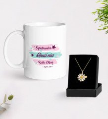 Kişiye Özel Öğretmenler Gününüz Kutlu Olsun Beyaz Kupa ve Papatya Kolye Hediye Seti-4