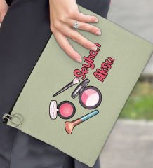 BK Gift Kişiye Özel İsimli-1 Astarlı Mint Yeşili Portföy Çanta 30x21cm, Baskılı El Çantası, Organizer Çanta