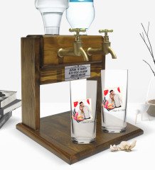 Kişiye Özel Renkli Baskılı İsimli Fotoğraflı İkili Rakı Bardağı ve Çift Musluklu Doğal Ahşap Rakı Standı-27