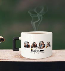 BK Gift Kişiye Özel Fotoğraflı Babalar Günü Tasarımlı Siyah Kulplu Çay & Kahve Fincanı-1, Babaya Hediye, Babalar Günü Hediyesi
