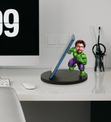 Kişiye Özel Karikatürlü Süper Kahraman Ahşap Biblo Telefon Standı-4
