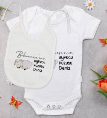 BK Kids Kişiye Özel Babaannesinin Uykucu Kuzusu Tasarımlı Bebek Body Zıbın ve Mama Önlüğü Hediye Seti - Model 1