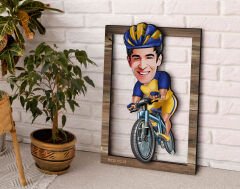 BK Gift Kişiye Özel Erkek Bisikletçi Karikatürlü 3D Ahşap Tablo, Sevgiliye Hediye, Arkadaşa Hediye, Yıl Dönümü Hediyesi, Doğum Günü Hediyesi-3