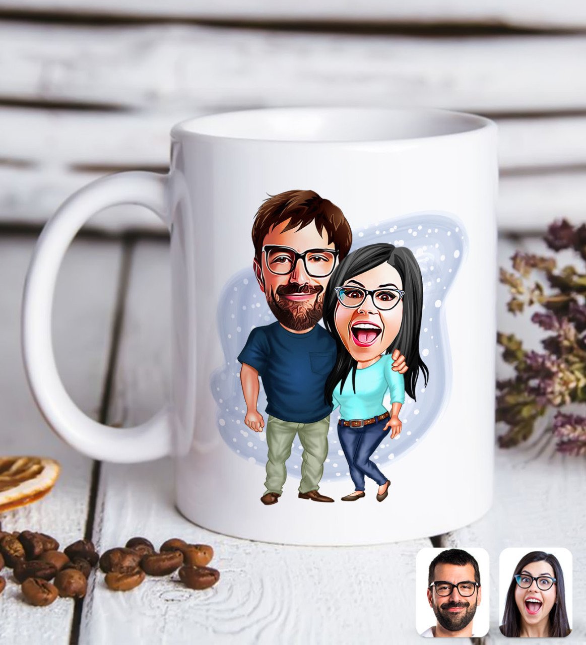 Kişiye Özel Sevgililer Karikatürlü Beyaz Kupa Bardak-109