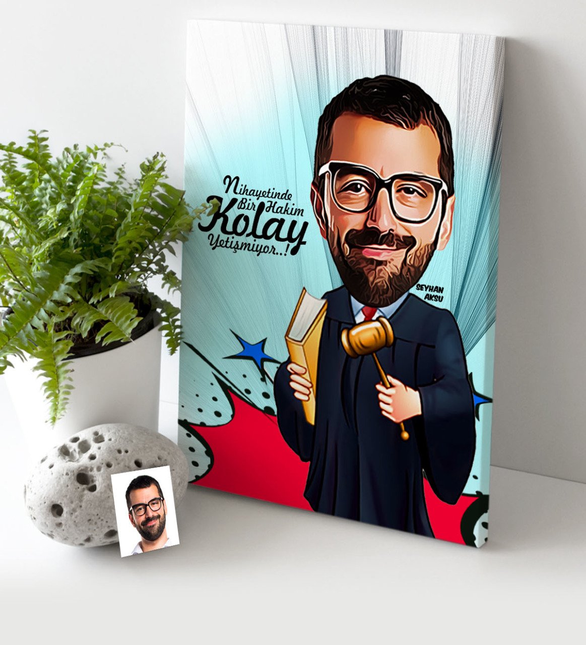 Kişiye Özel Bay Hakim Karikatür Kanvas Tablo (30 x 50 cm.) 1