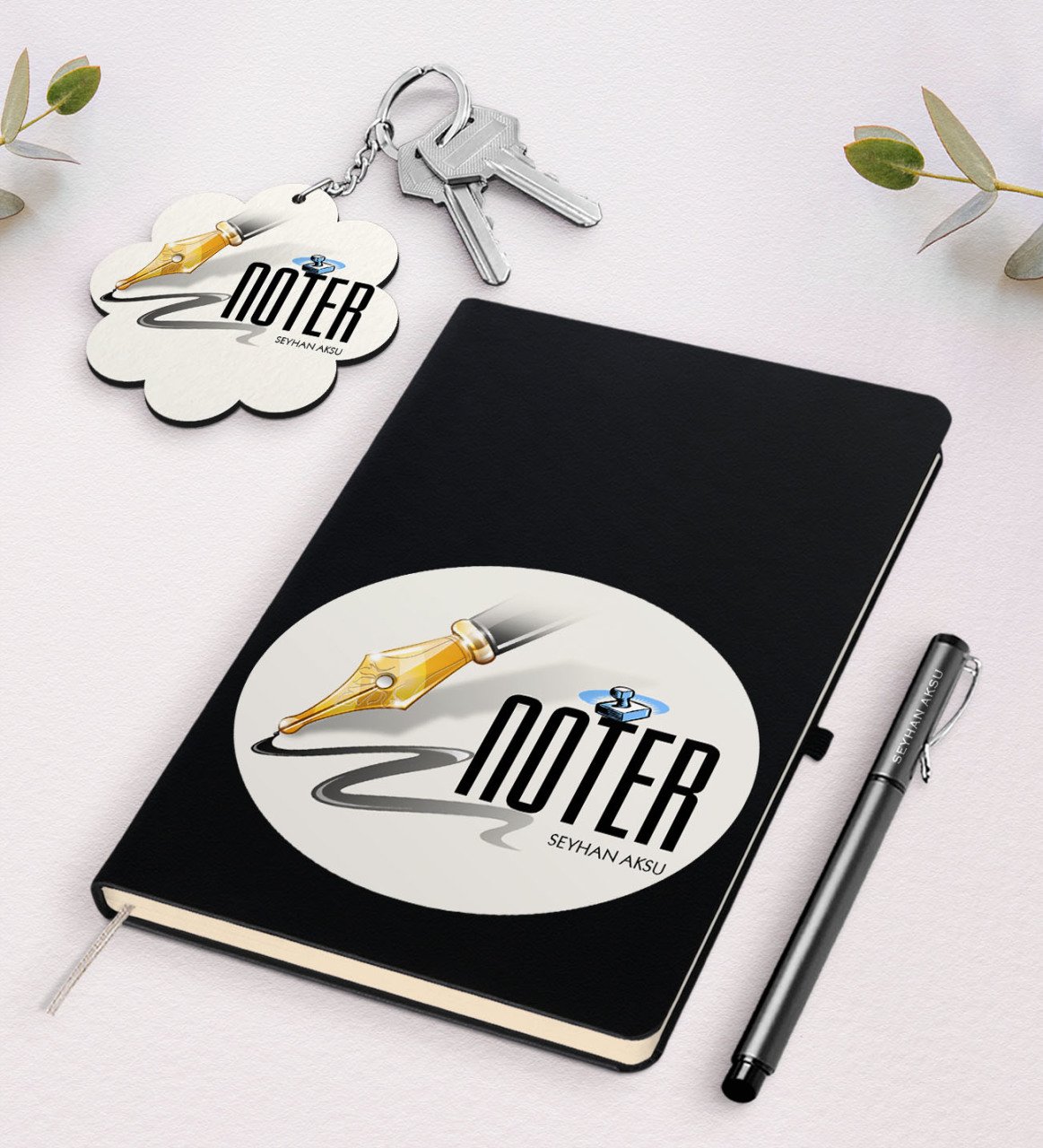 Kişiye Özel Noter Siyah Defter Kalem Ve Anahtarlık Hediye Seti