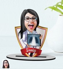 Kişiye Özel İsimli Kadın Radyolojist Karikatürlü Ahşap Biblo Model-1