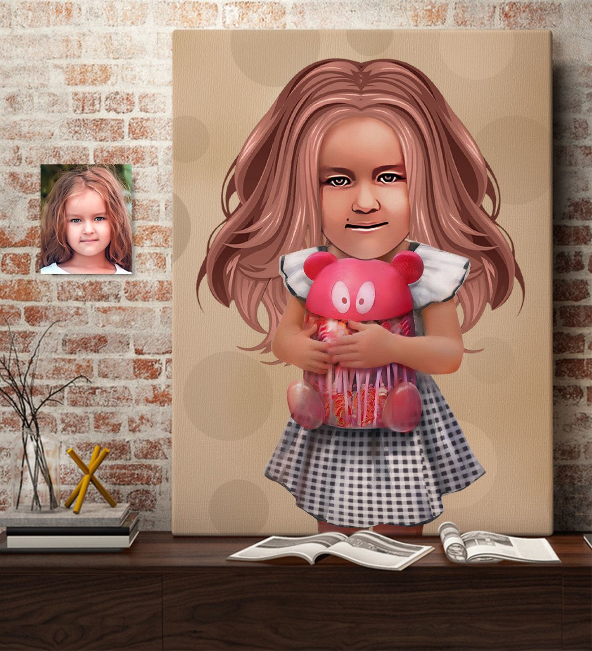 Kişiye Özel Kız Çocuk İllüstrasyon Tasarımlı Kanvas Tablo 50x70cm-1