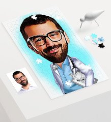 Kişiye Özel Bay Başhekim Karikatür 240 Parça A3 Puzzle - 1