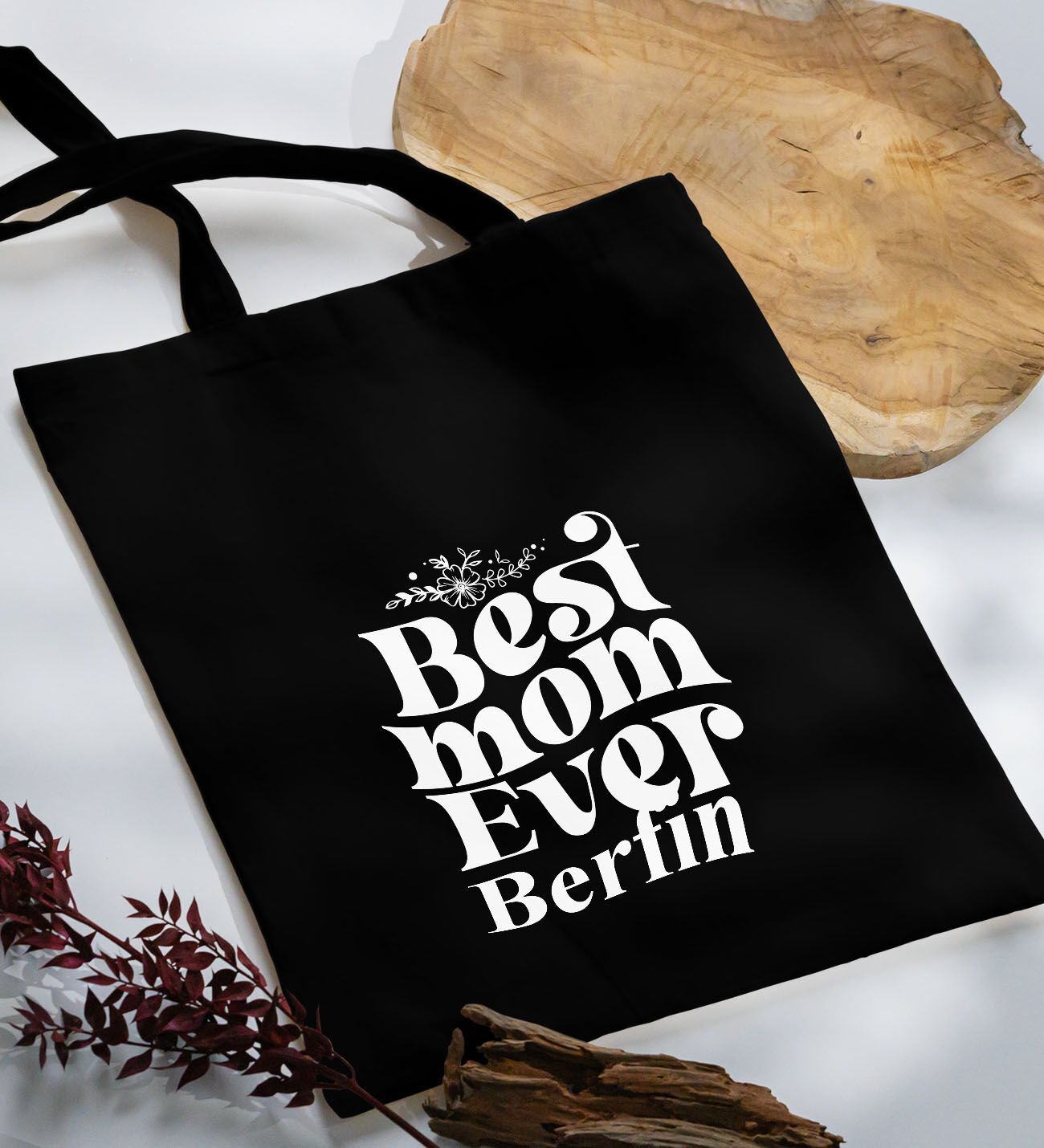 BK Gift Kişiye Özel İsimli Anneler Günü Tasarımlı Siyah Kumaş Bez Çanta, Baskılı Omuz Çantası, Alışveriş Çantası, Anneler Günü Hediyesi, Anneye Hediye-1