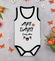 BK Kids Kişiye Özel İsimli Siyah Biyeli Askılı Sıfır Kol Bebek Body Zıbın-11, Yeni Doğan Bebek Hediyesi