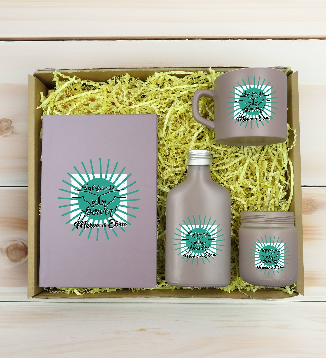 BK Gift Kişiye Özel İsimli DTF Best Friend Temalı Mat Gri Defter & Kahve Fincanı & Kolonya & Mum Hediye Seti-1, Arkadaşa Hediye, Doğum Günü Hediyesi